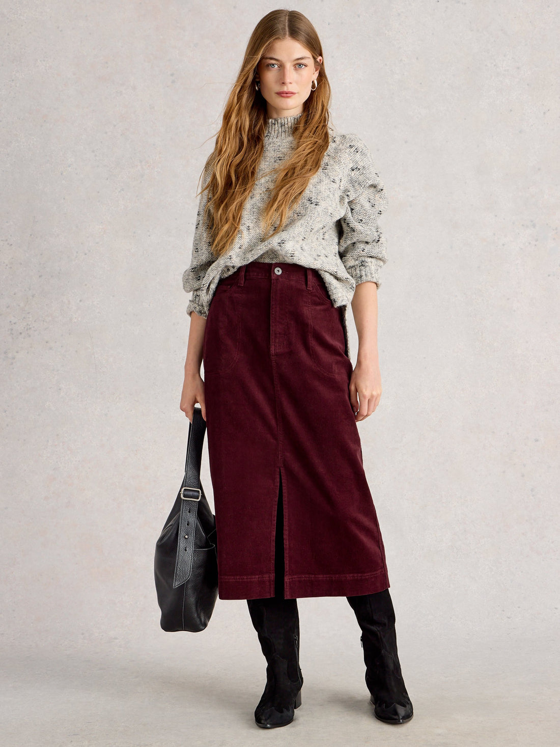 Tia cord midi skirt -Plum