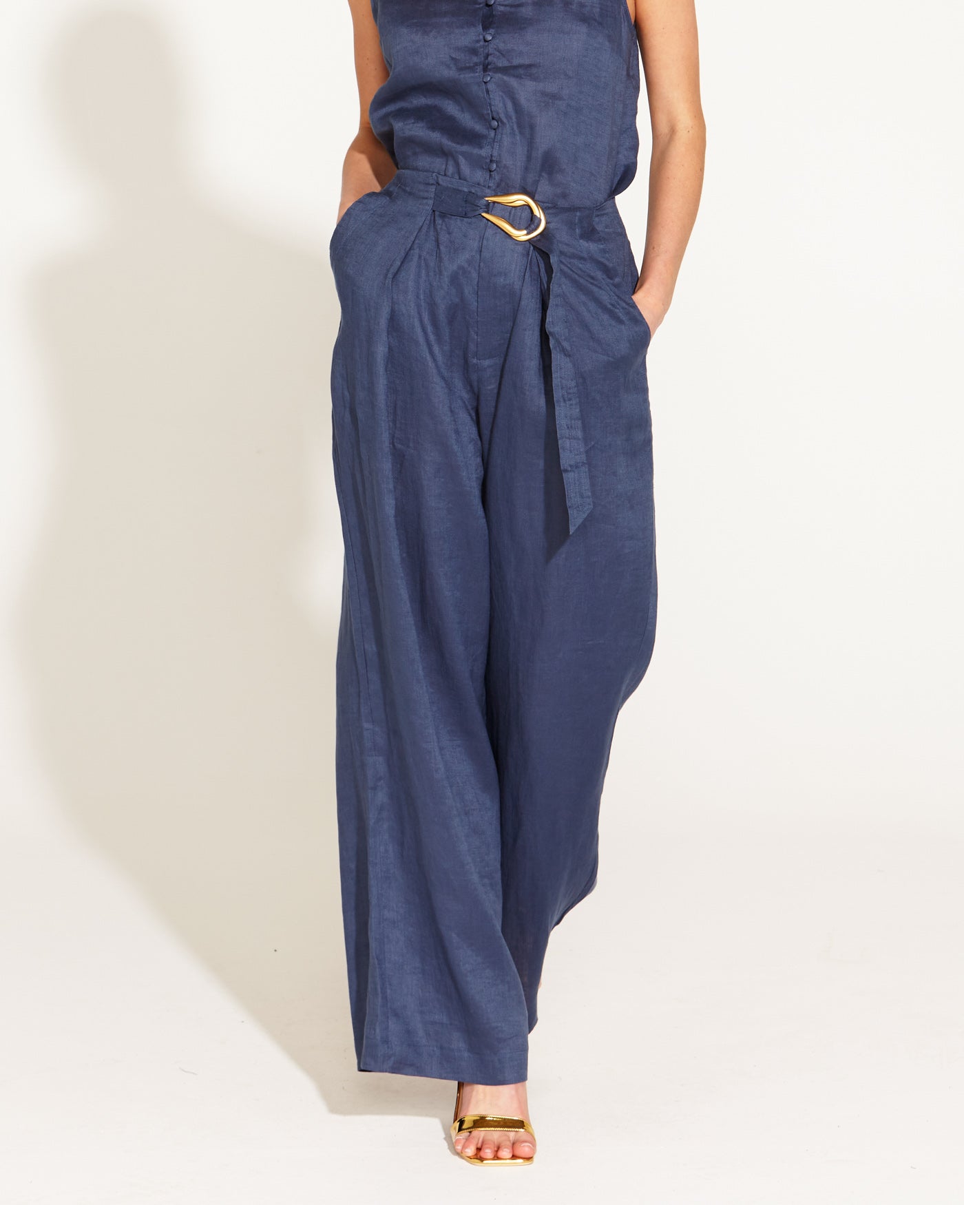 A walk in the park high waisted wide leg pant navy