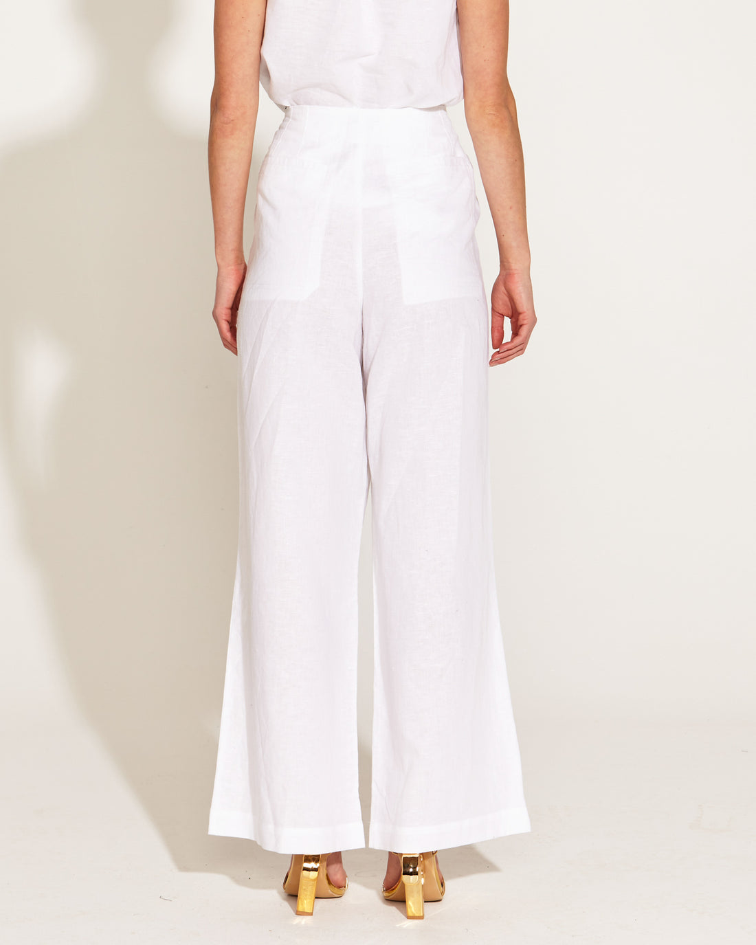 A walk in the park high waisted belted wide leg pants white
