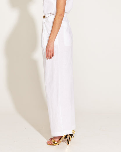 A walk in the park high waisted belted wide leg pants white