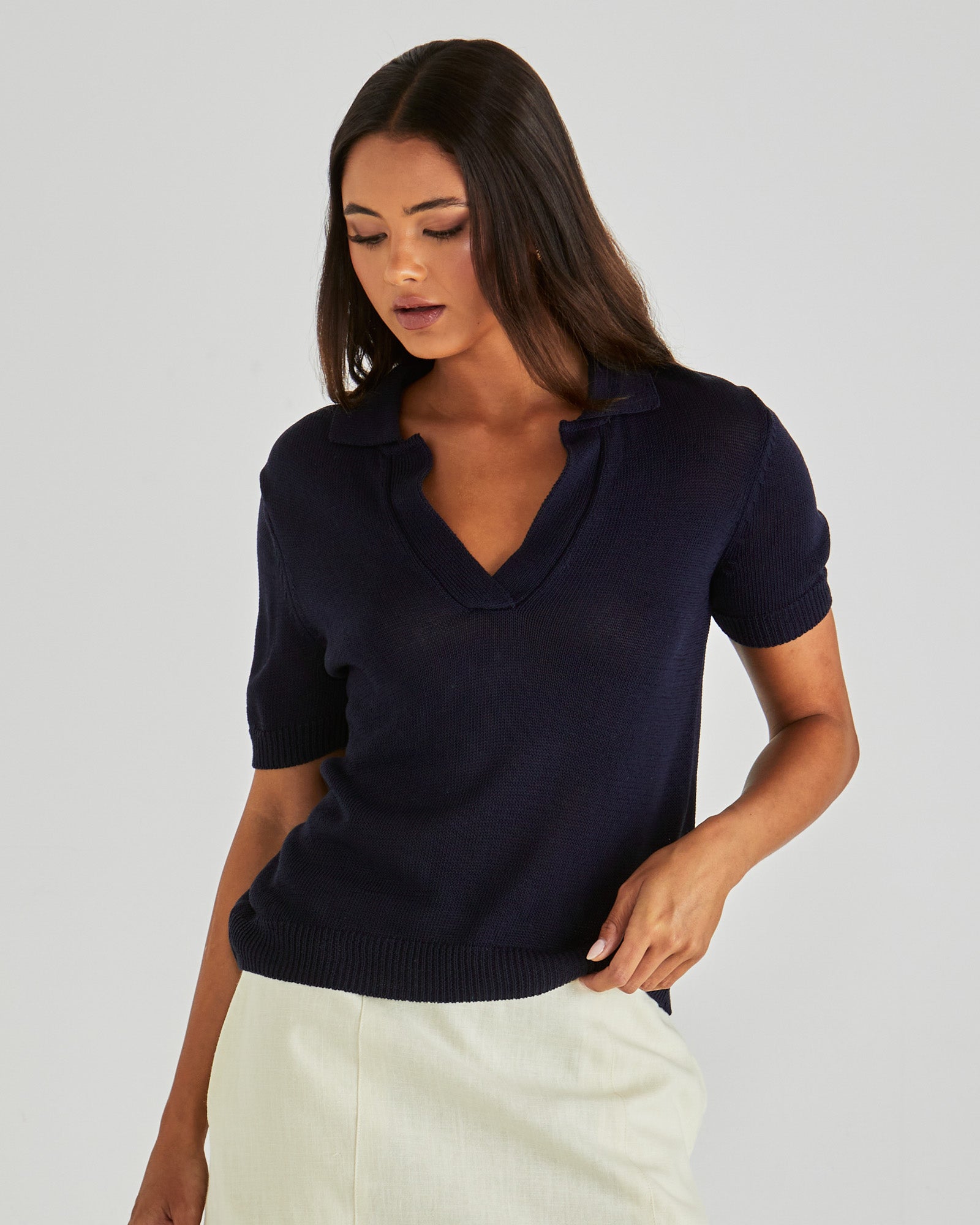 Abbie Knit Polo navy