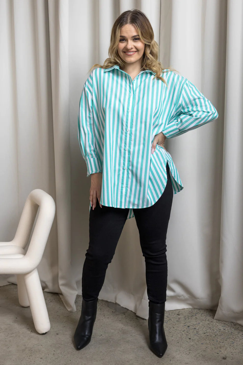 Amore shirt green white stripe