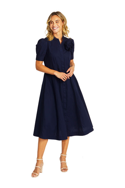 Audrey Rosette Dress Navy