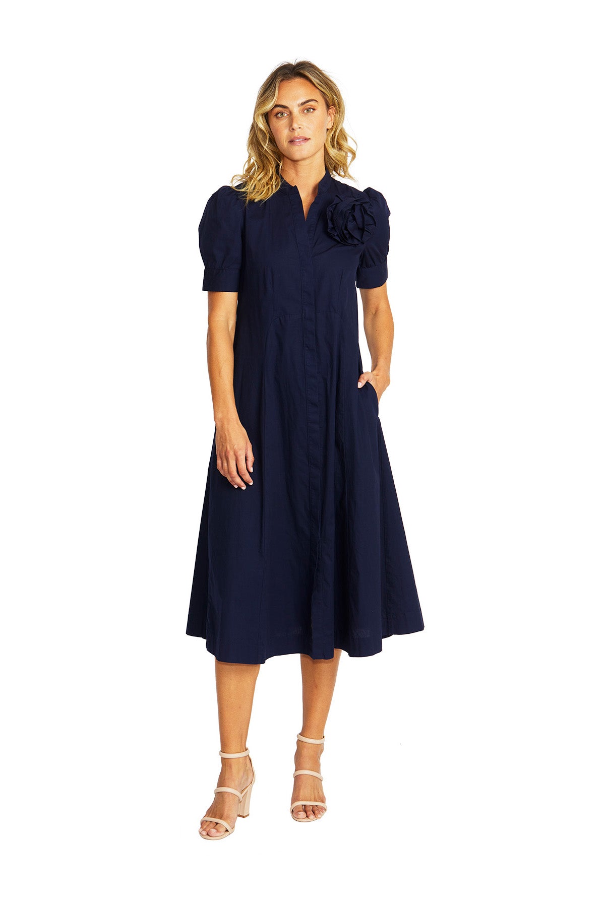 Audrey Rosette Dress Navy