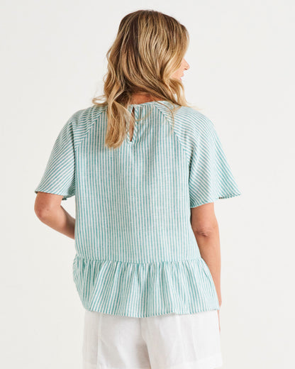 Cassandra top teal stripe