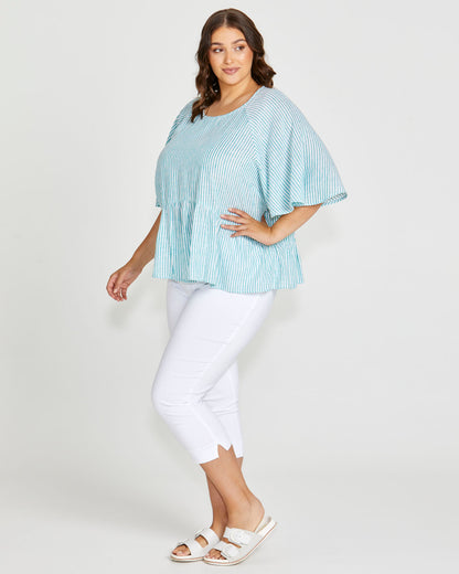 Cassandra top teal stripe