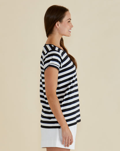 Caia Crew Tee blue/black stripe