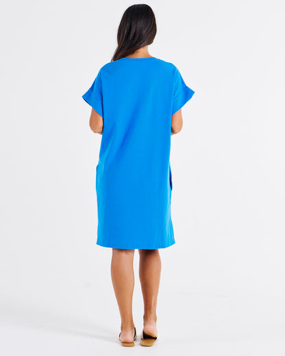 Elise V neck Rib  dress powder blue