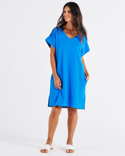 Elise V neck Rib  dress powder blue