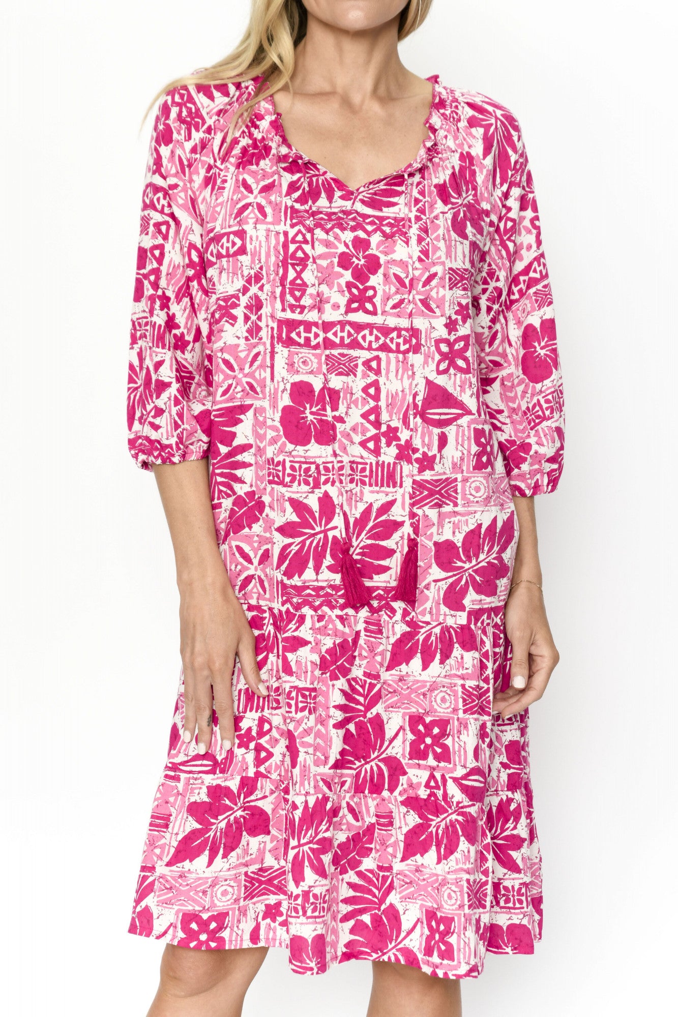 Gaby Tassel rayon dress hawaii pink