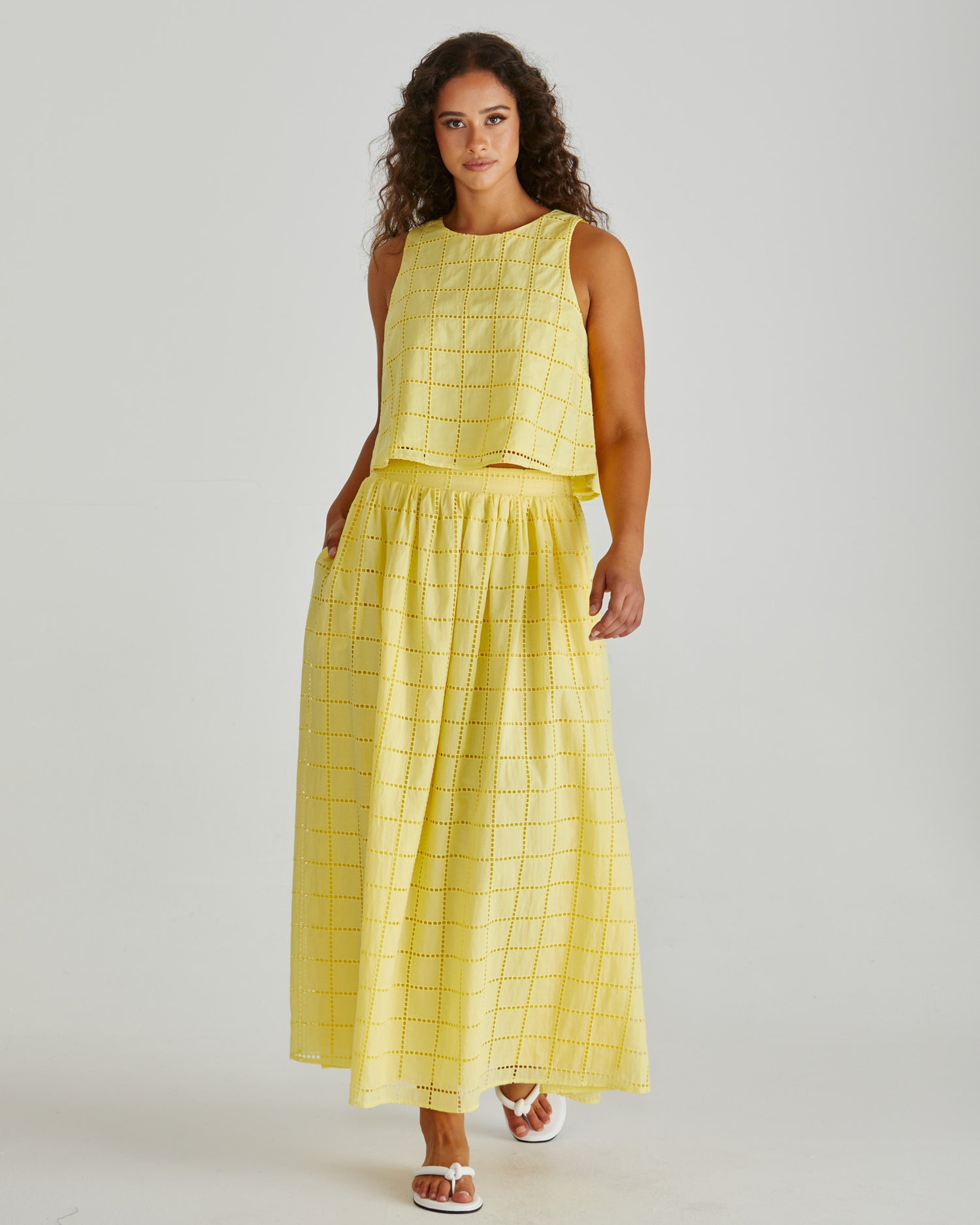 Helmi broderie full skirt yellow/pink