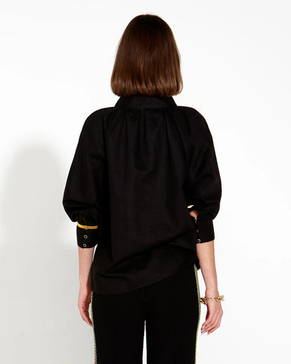 Heritage Linen Batwing Blouse black