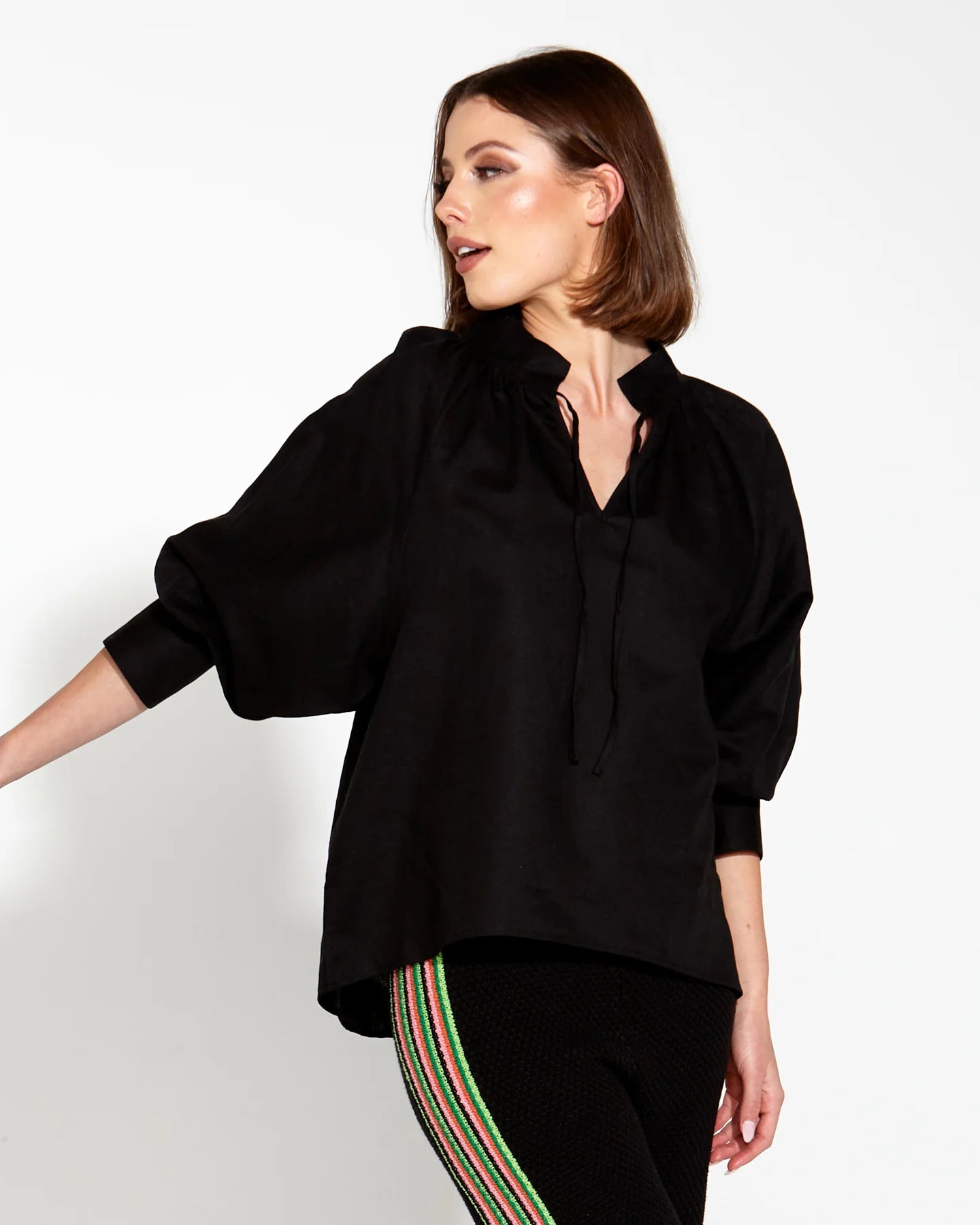 Heritage Linen Batwing Blouse black