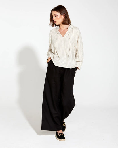 Heritage Linen Wide Leg Pant black