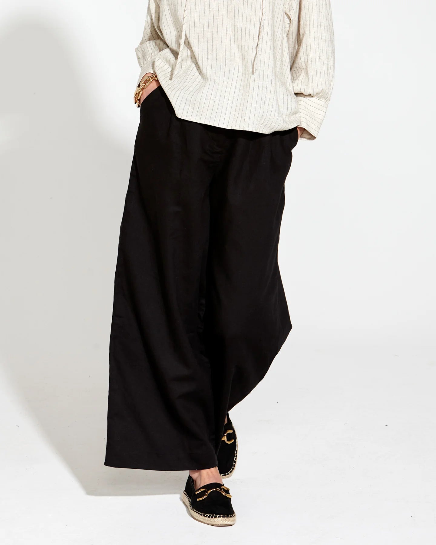 Heritage Linen Wide Leg Pant black