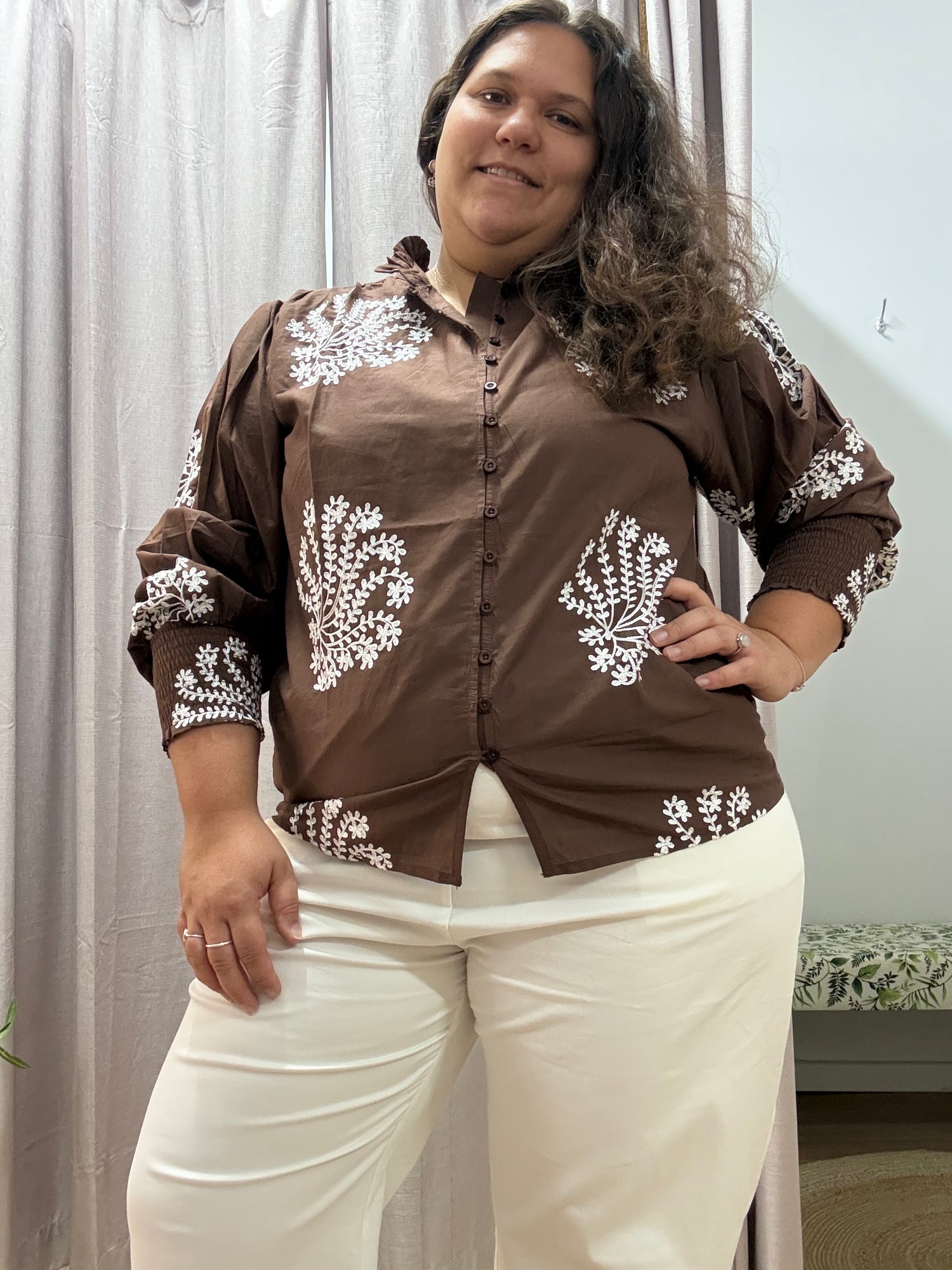 Chocolate Embroidered Blouse