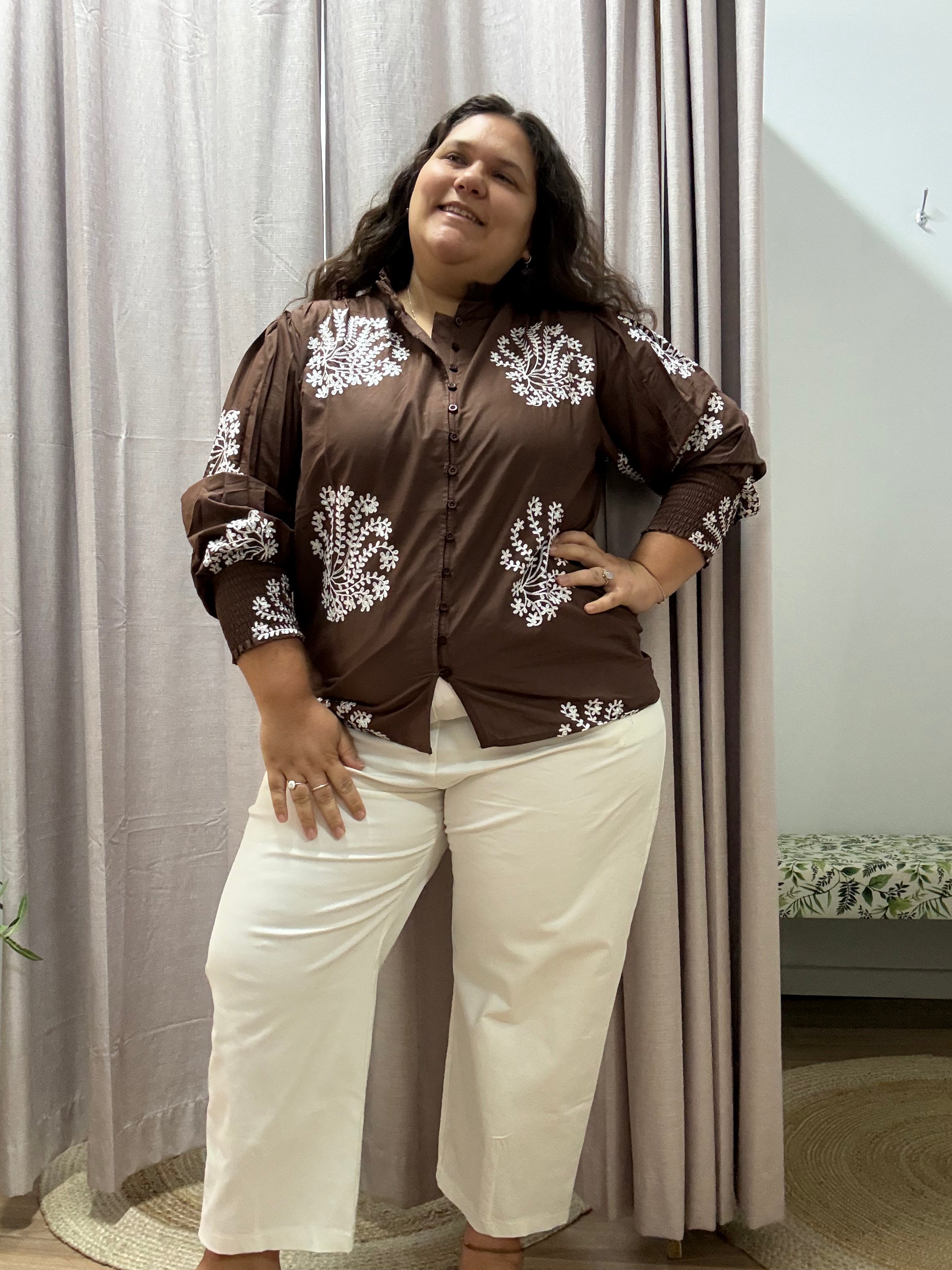 Chocolate Embroidered Blouse