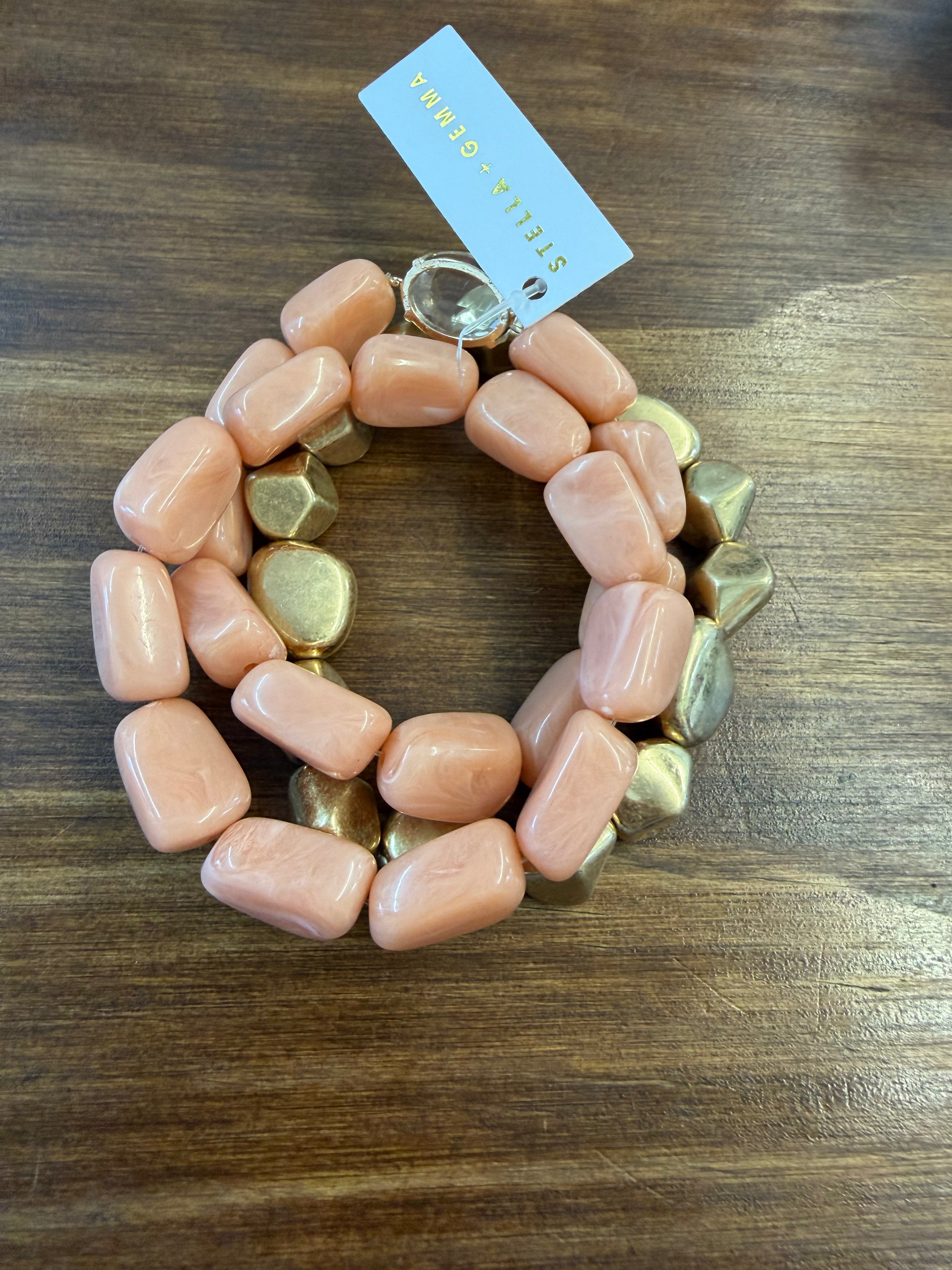 Bracelet Peach with Gold Beads