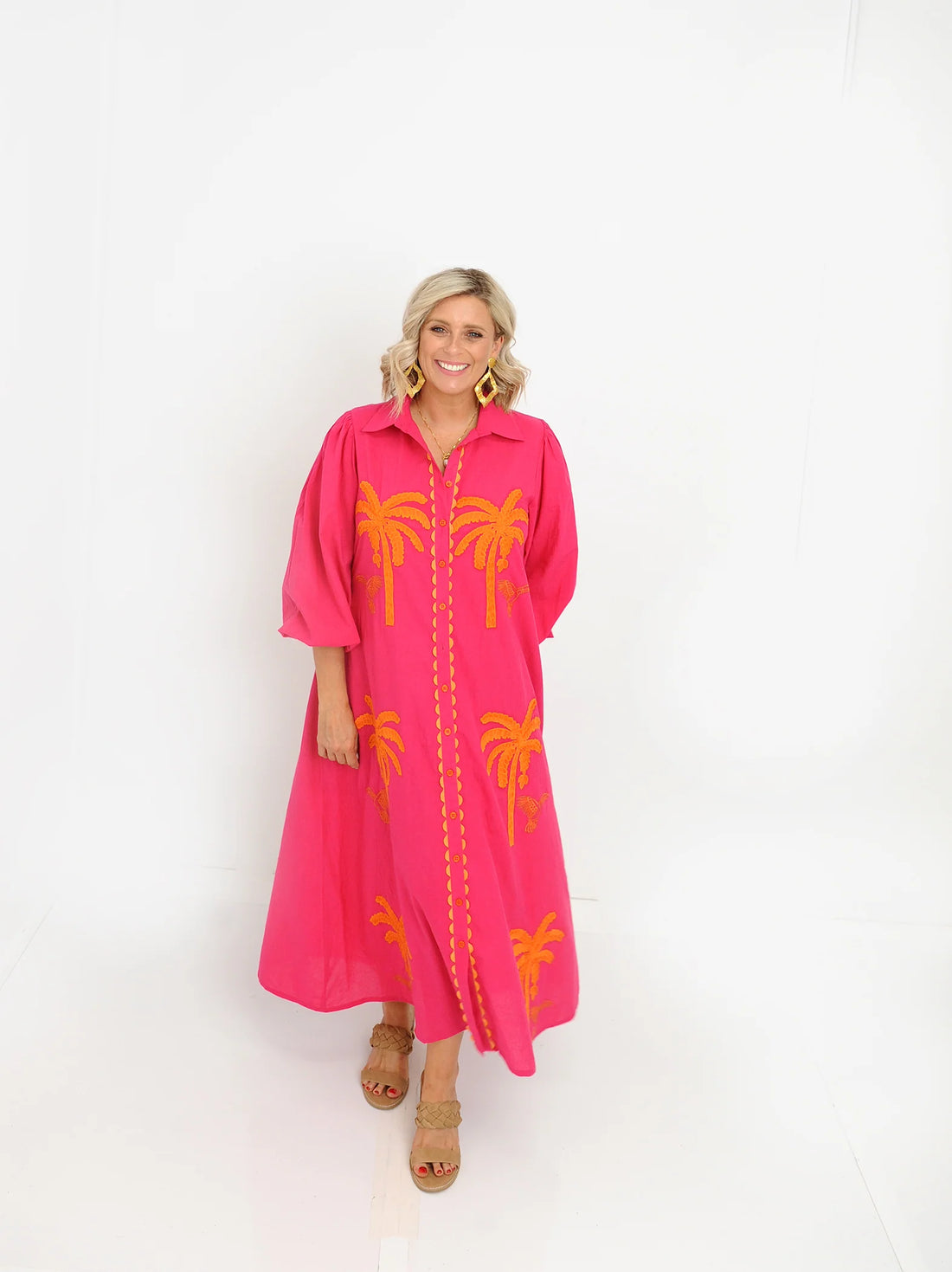 Large Palm Pink Dress