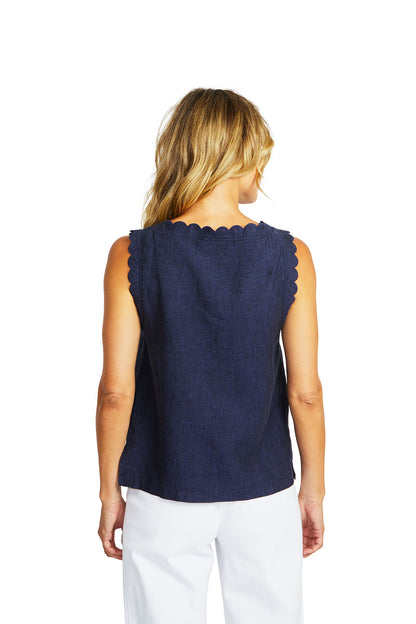 Lucy Linen Scallop Top Navy