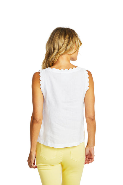 Lucy Linen Scallop Top white