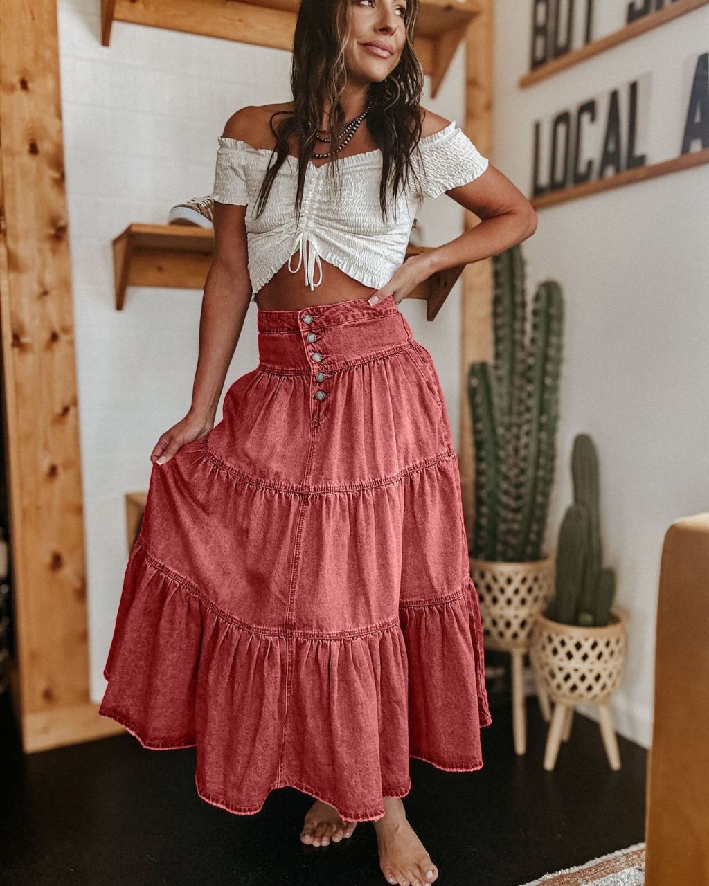 Rachel Denim Skirt Pink