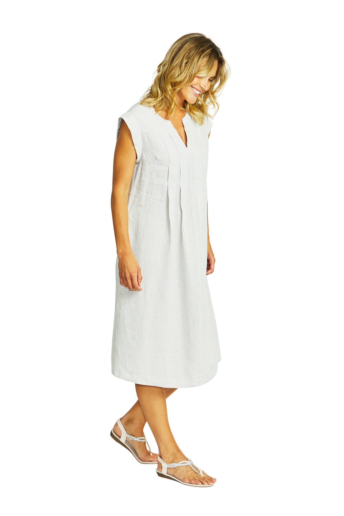 Maria Linen Pintuck Dress flax