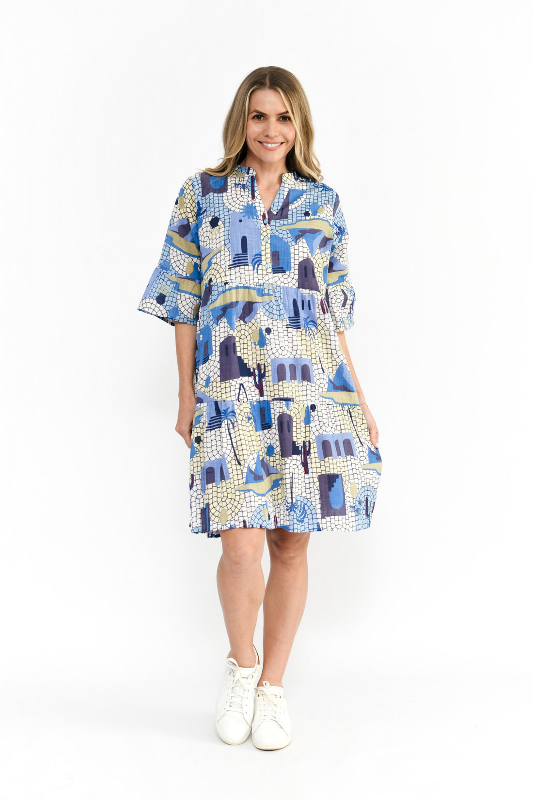 Maya Button V Neck Layer Dress Greece 3