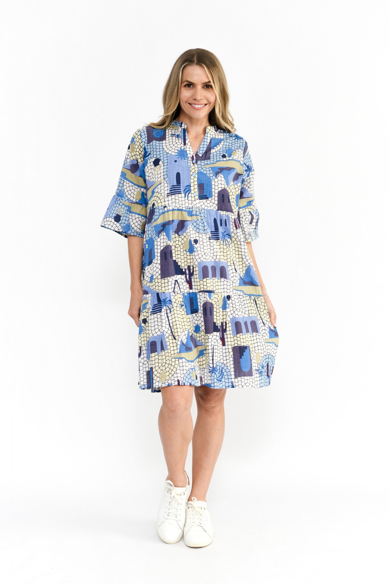 Maya Button V Neck Layer Dress Greece 3