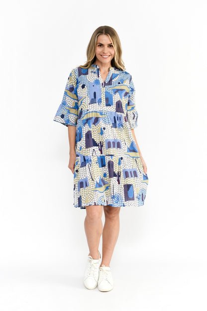 Maya Button V Neck Layer Dress Greece 3