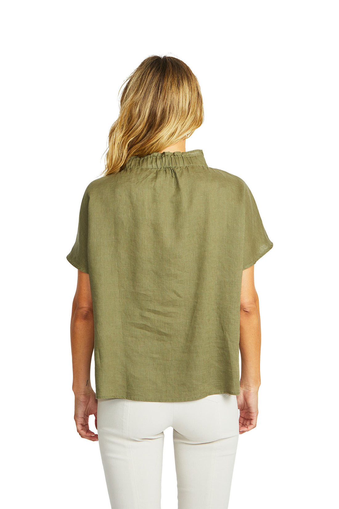 Nora Linen Ruffle Blouse Khaki