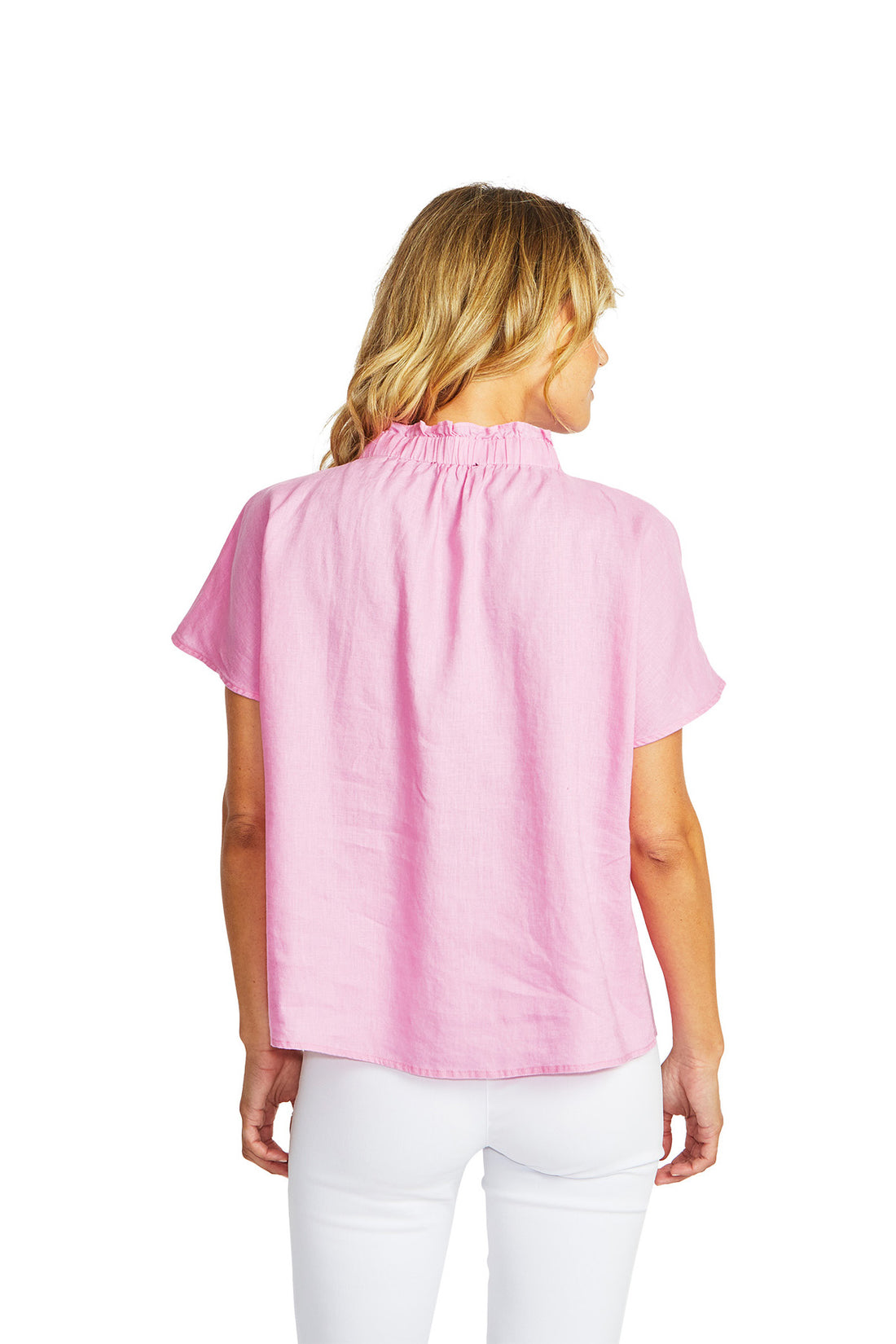 Nora Linen Ruffle Blouse Bubblegum