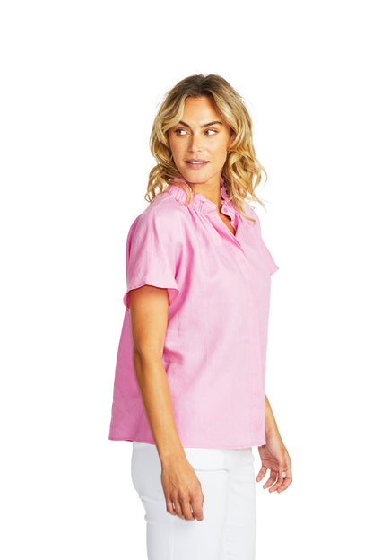 Nora Linen Ruffle Blouse Bubblegum