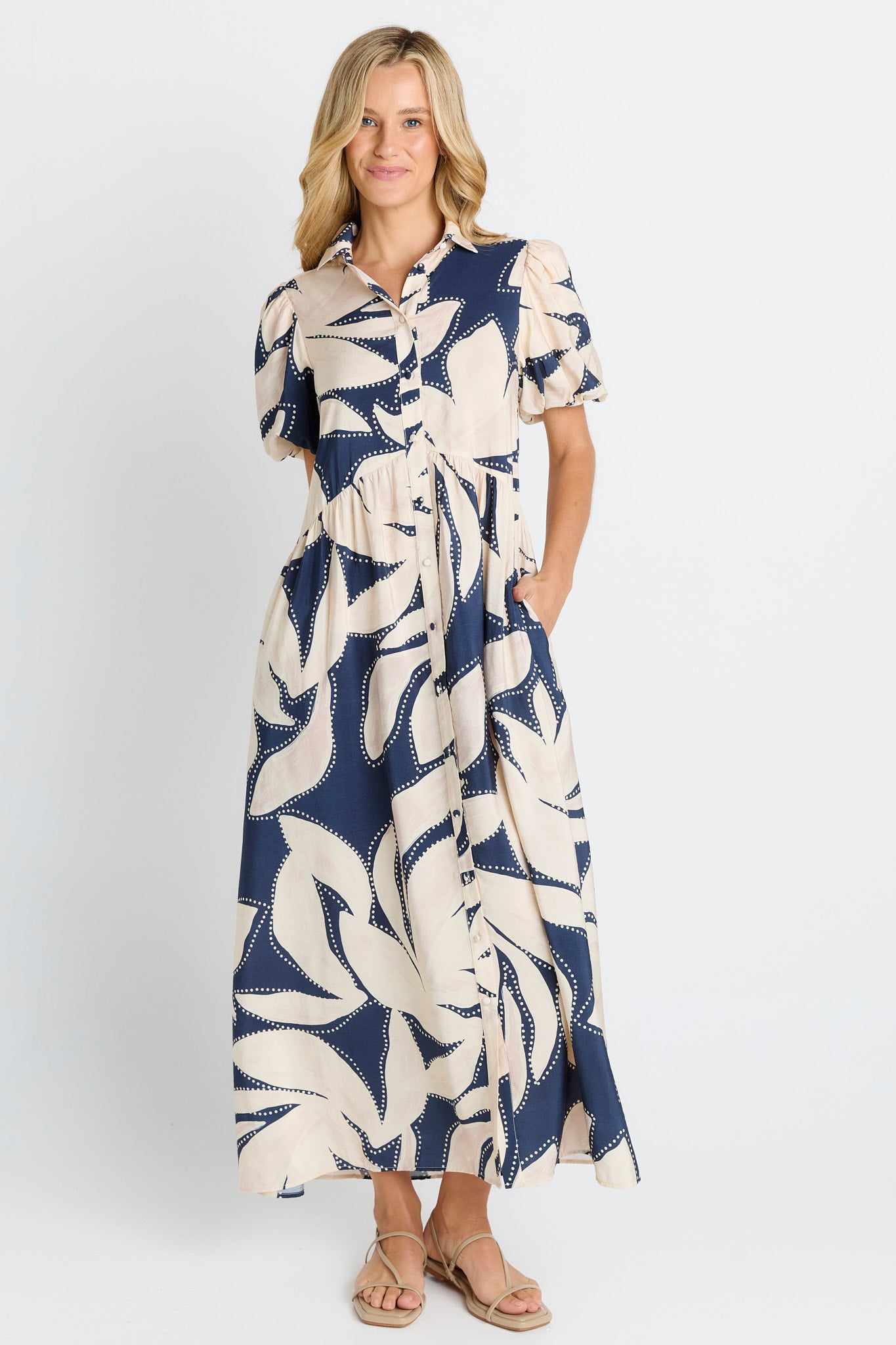 Nova Shirt Dress - Navy floral Print