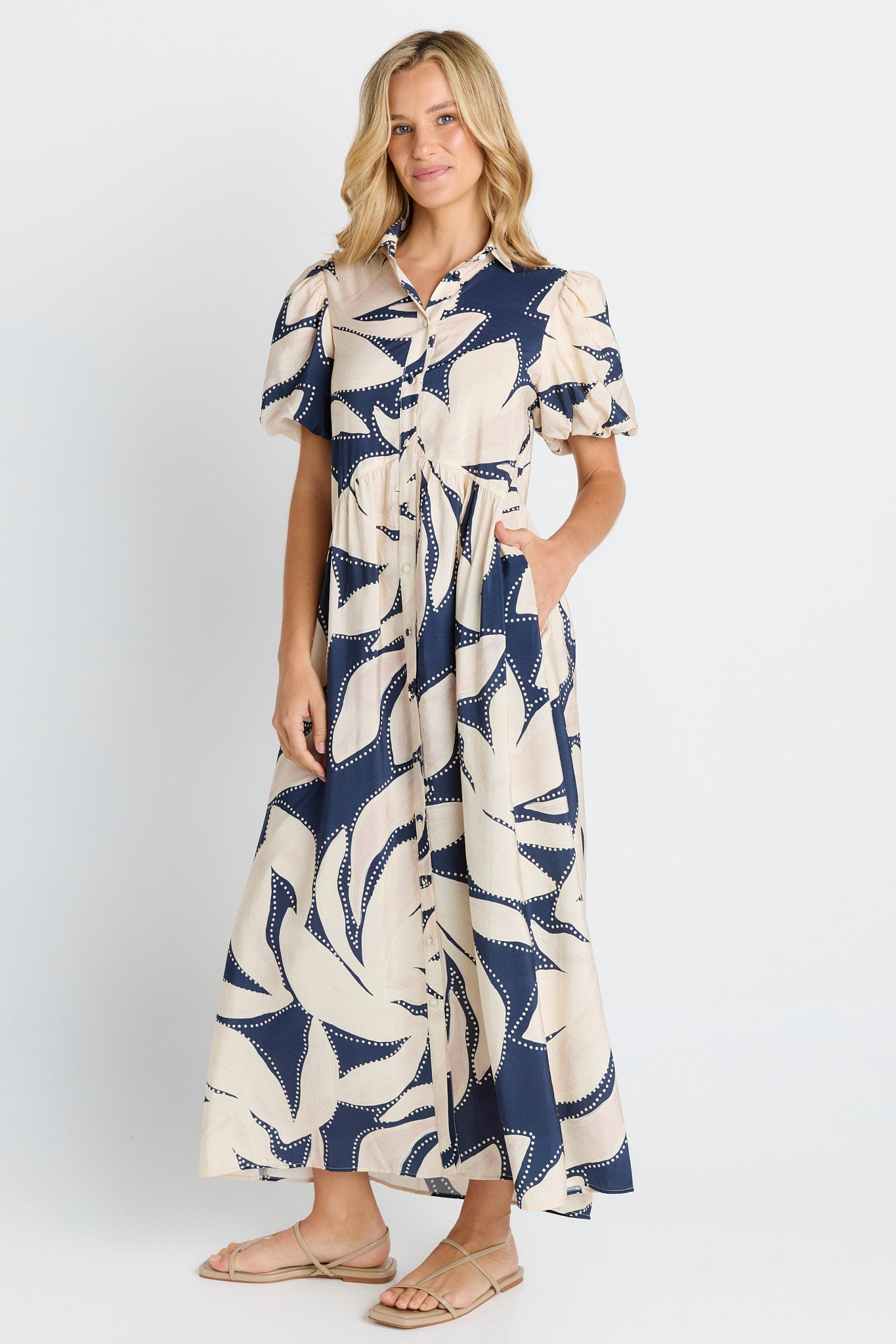 Nova Shirt Dress - Navy floral Print