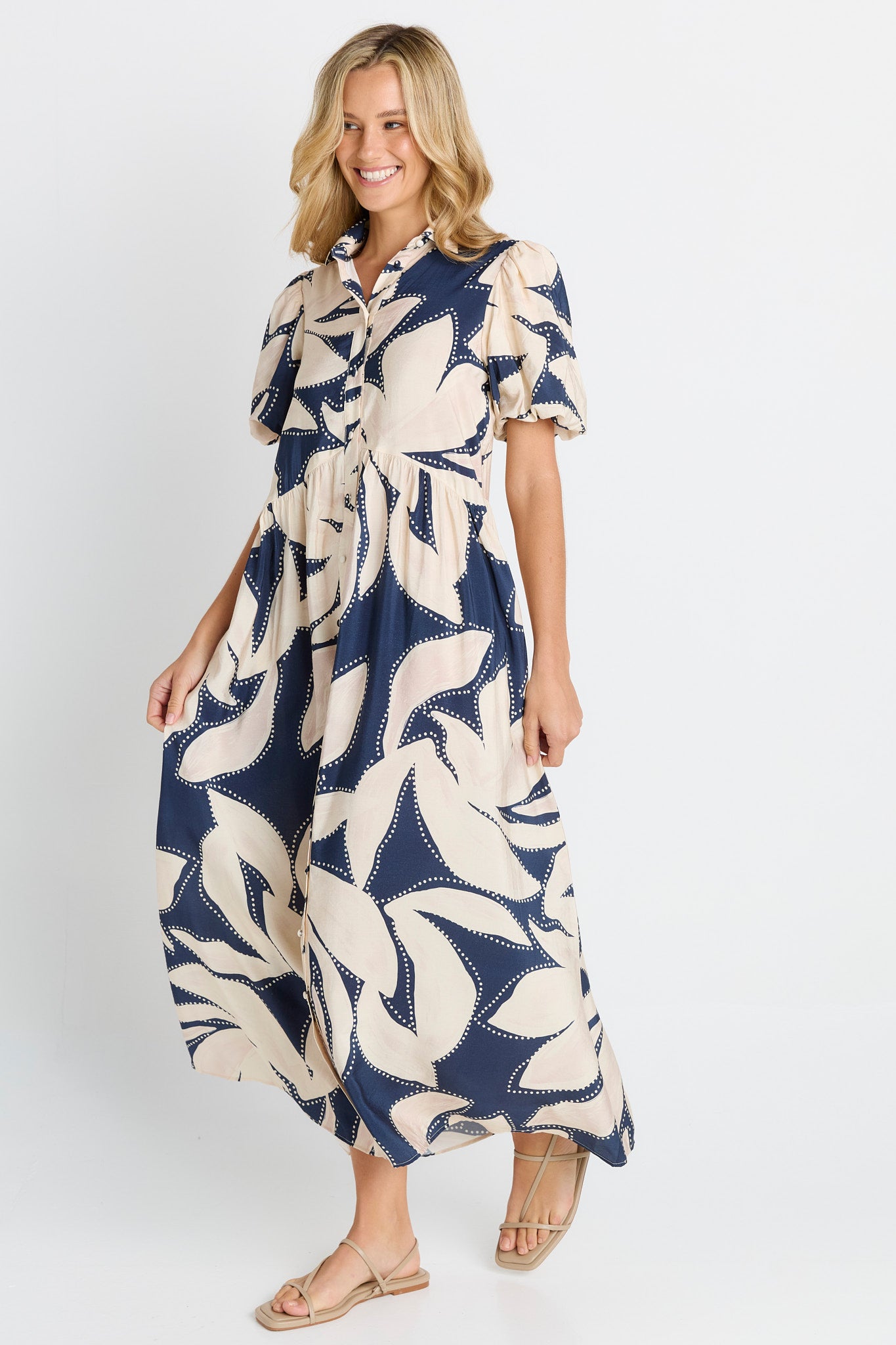 Nova Shirt Dress - Navy floral Print