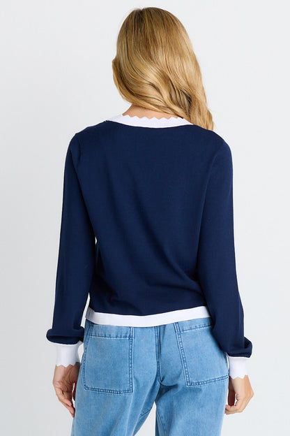 Scallop knit sweater- Navy