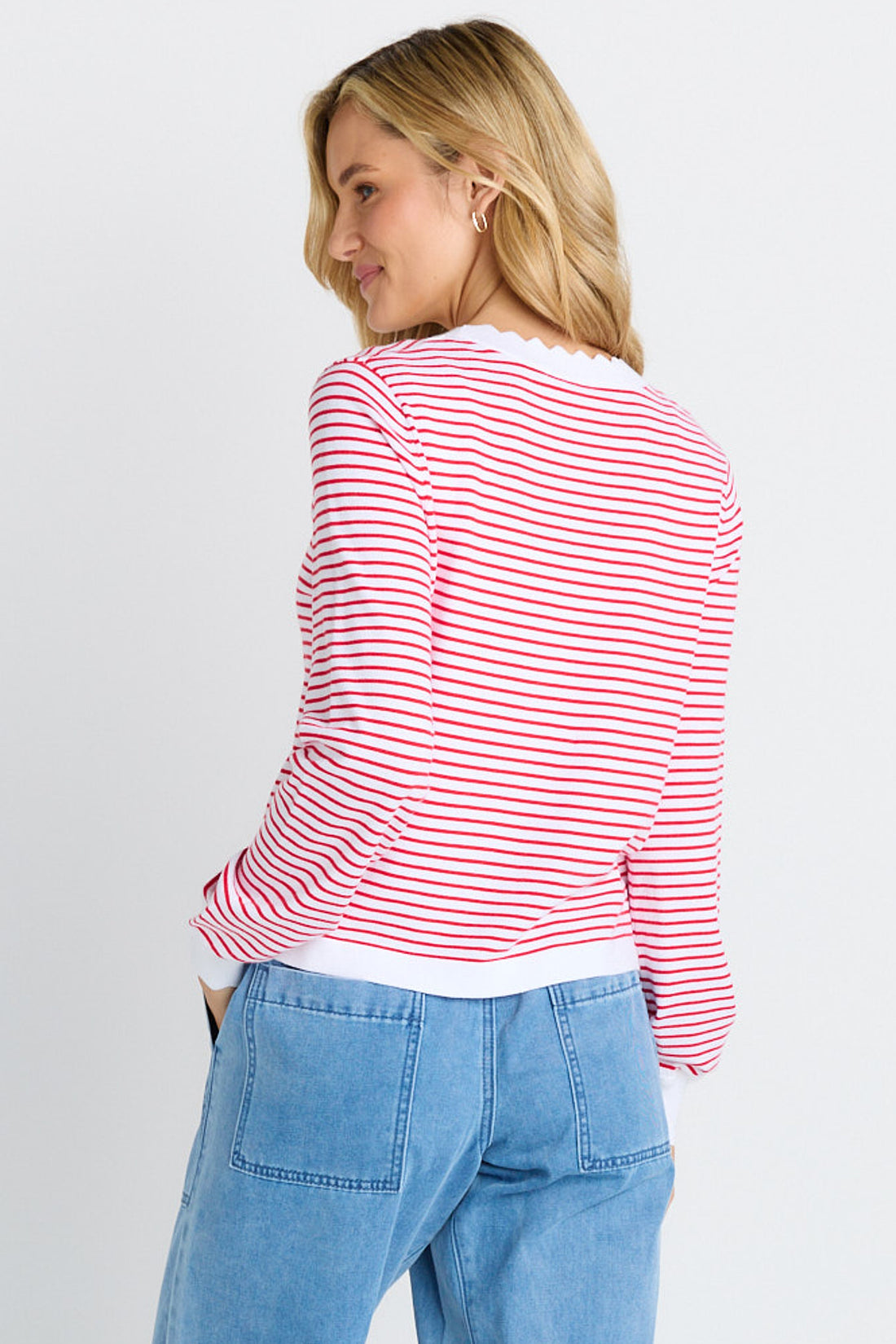 Scallop knit sweater- Red Stripe