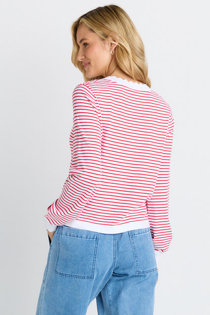 Scallop knit sweater- Red Stripe