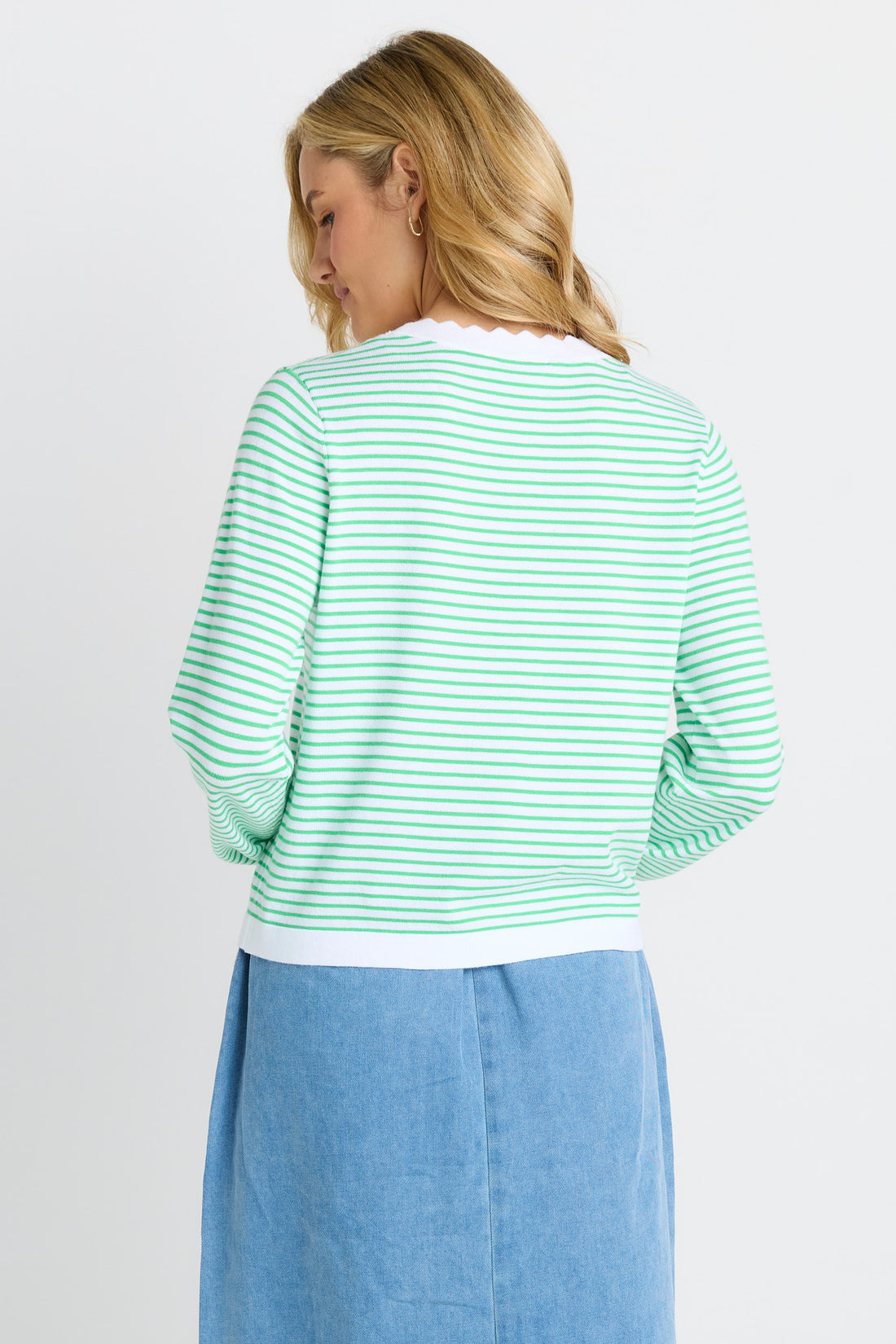 Scallop knit sweater - Green Stripe