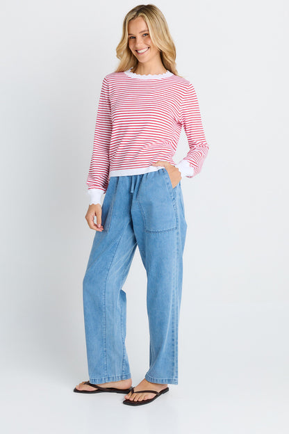 Scallop knit sweater- Red Stripe