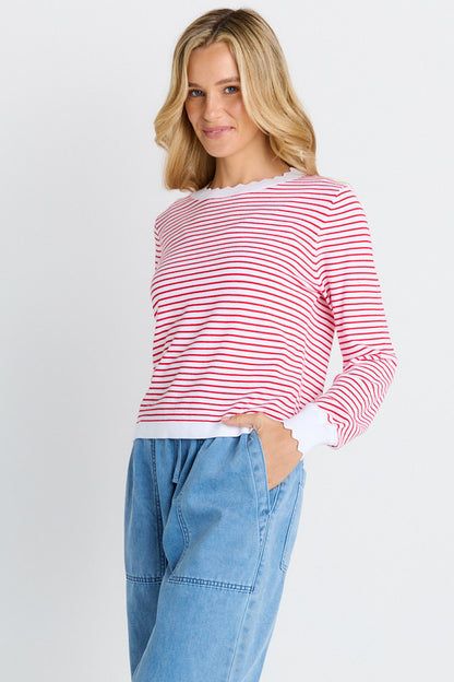 Scallop knit sweater- Red Stripe