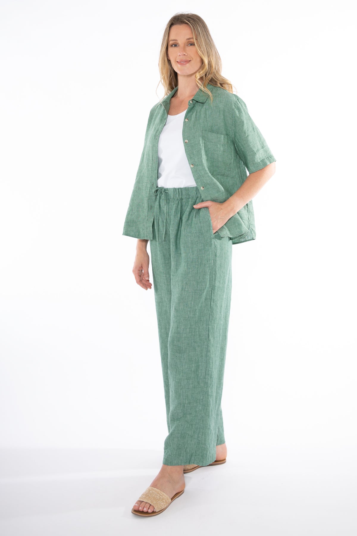 honeydew wide leg linen pant