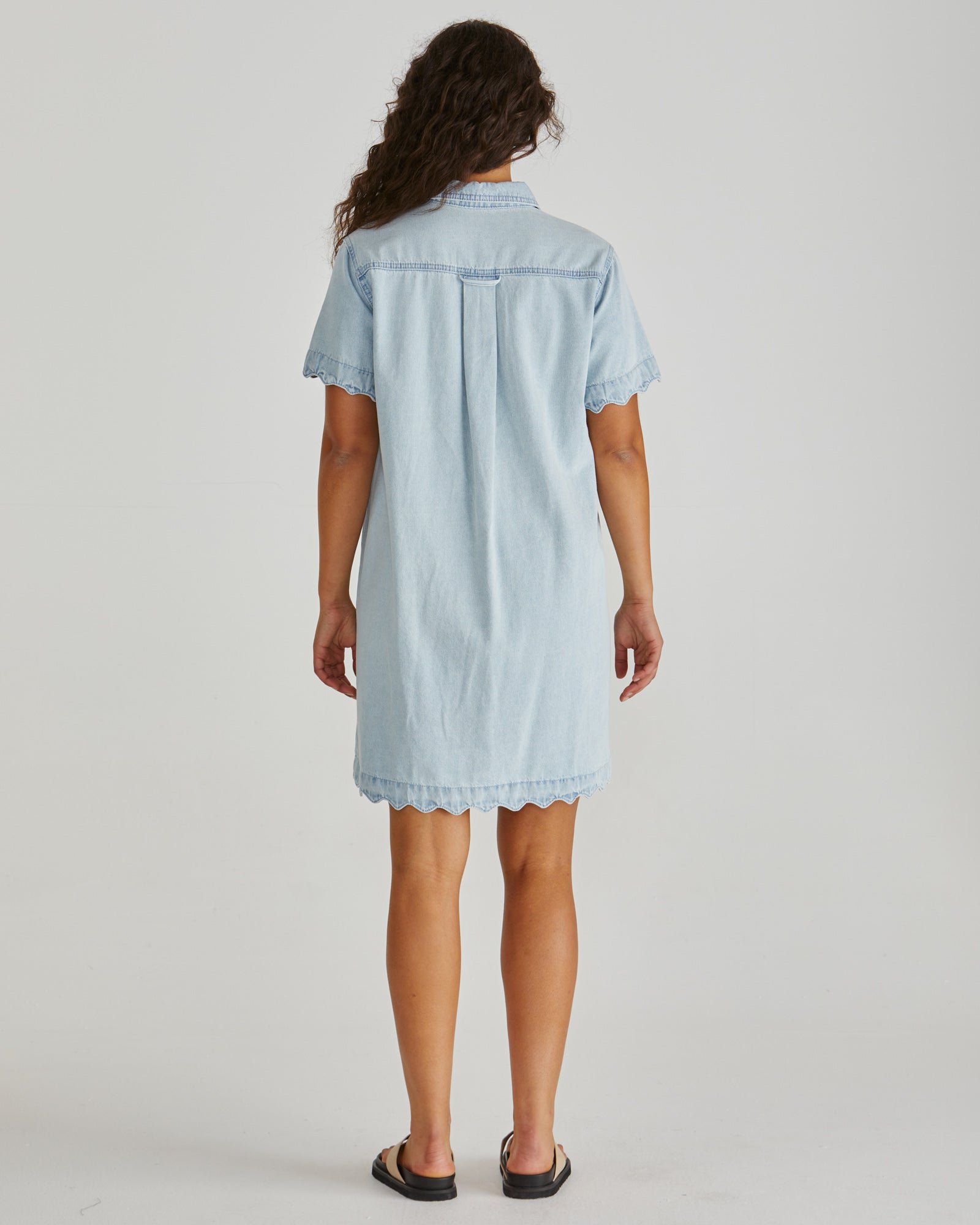Vale scalloped bleach blue Denim dress
