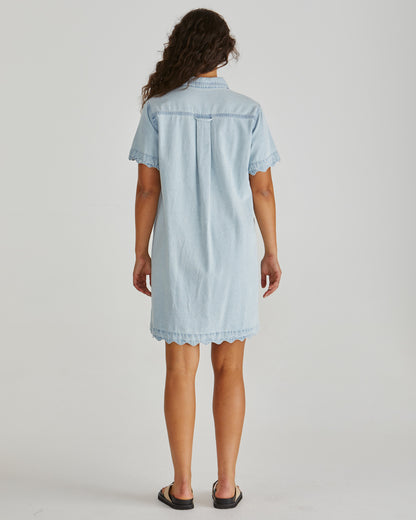 Vale scalloped bleach blue Denim dress