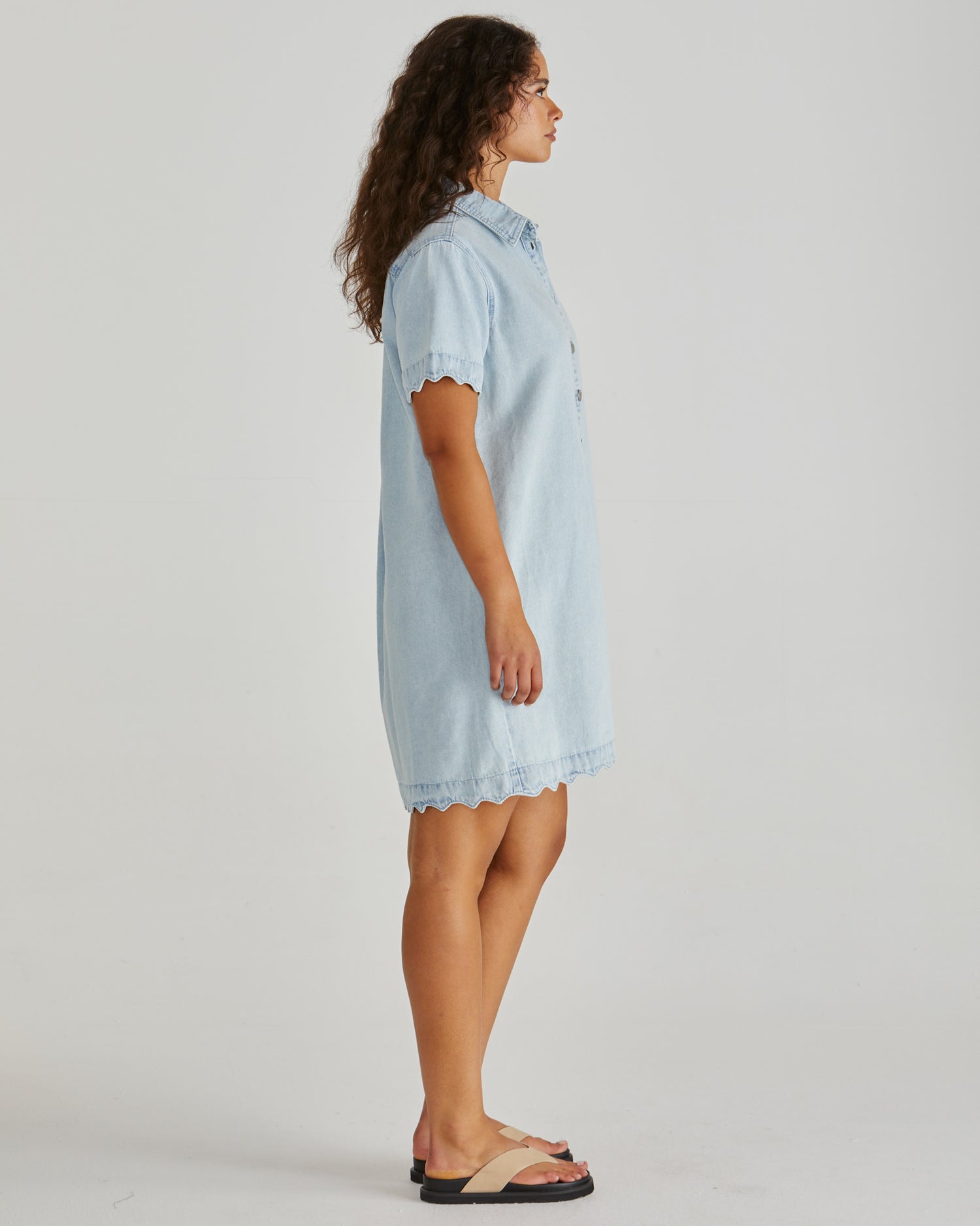 Vale scalloped bleach blue Denim dress