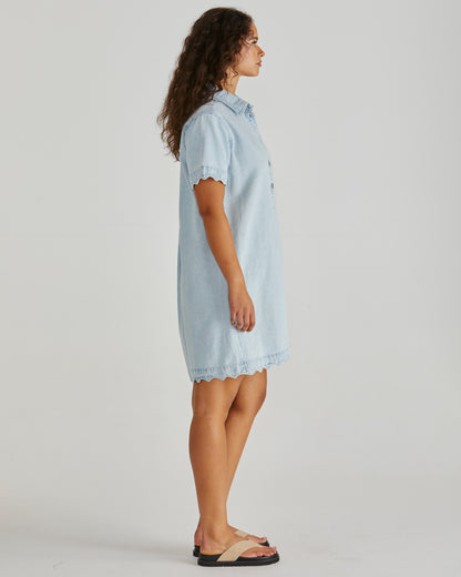Vale scalloped bleach blue Denim dress
