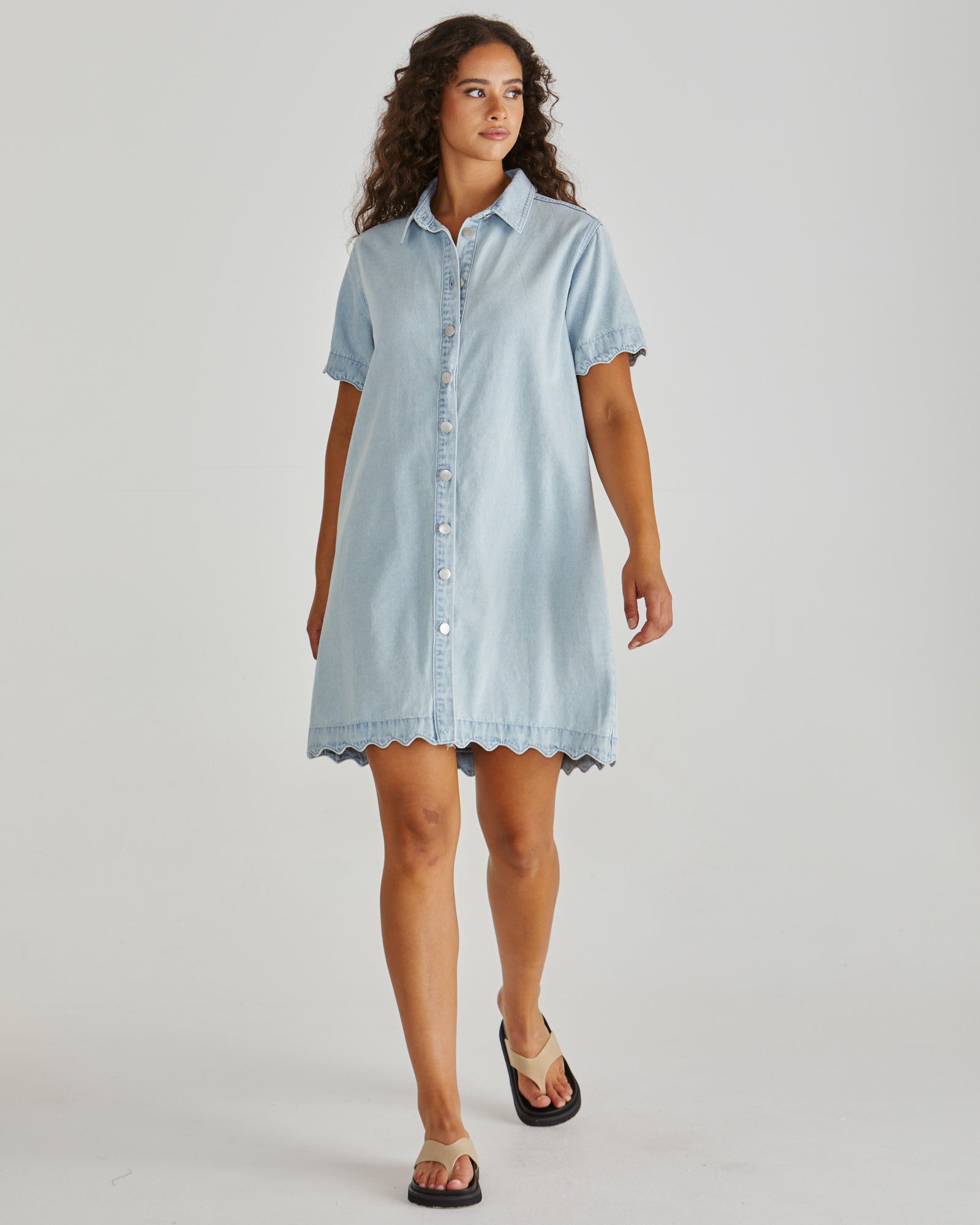 Vale scalloped bleach blue Denim dress