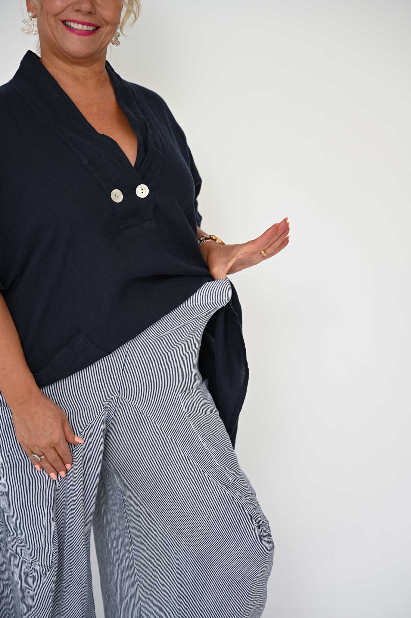 Alicia Pant navy pinstripe