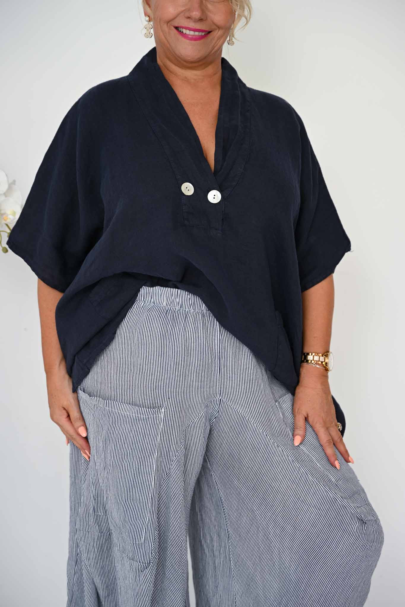 Alicia Pant navy pinstripe